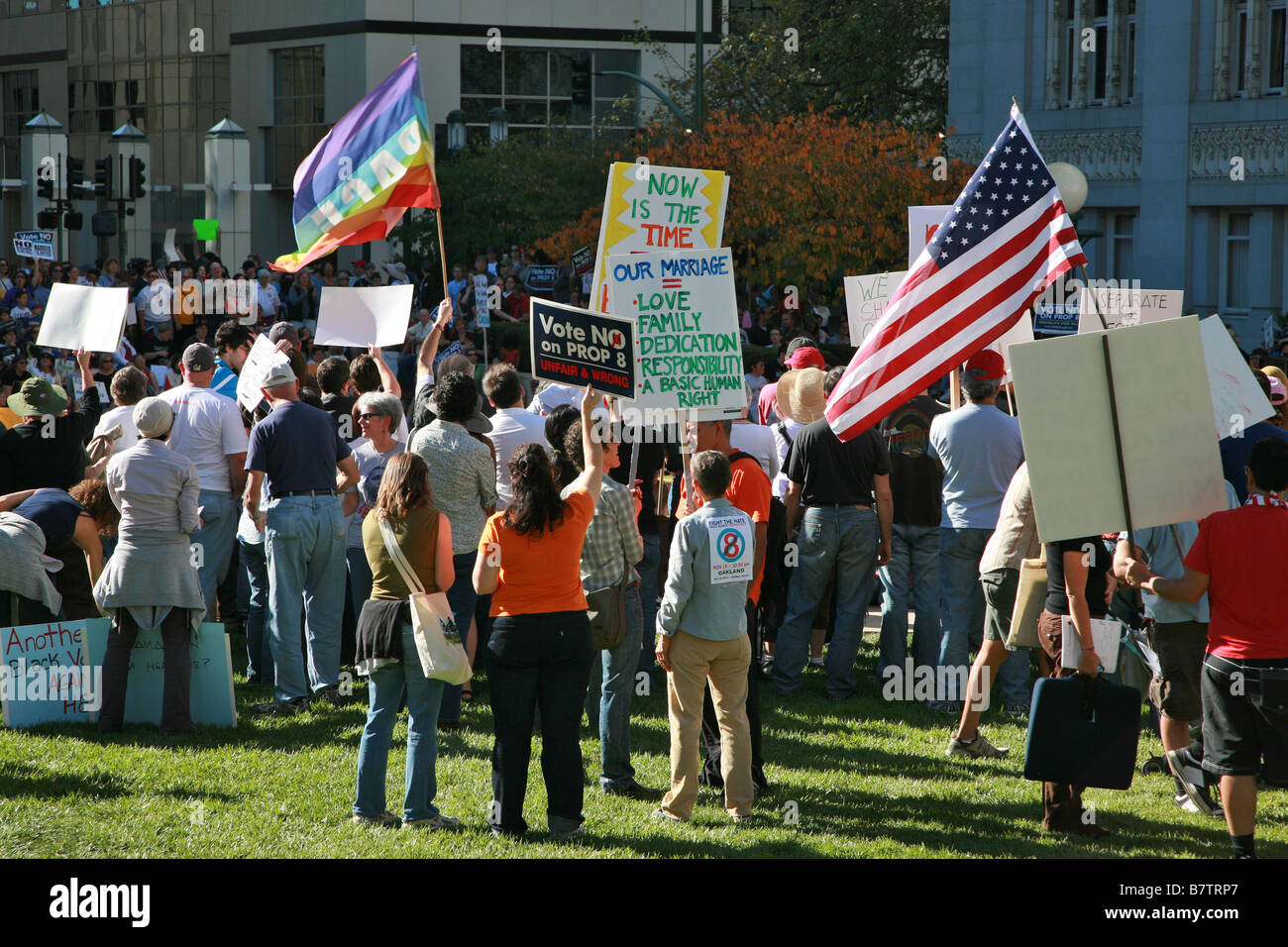 No su Prop 8 Rally per matrimonio Same-Sex diritti per coppie gay a Oakland, in California Foto Stock
