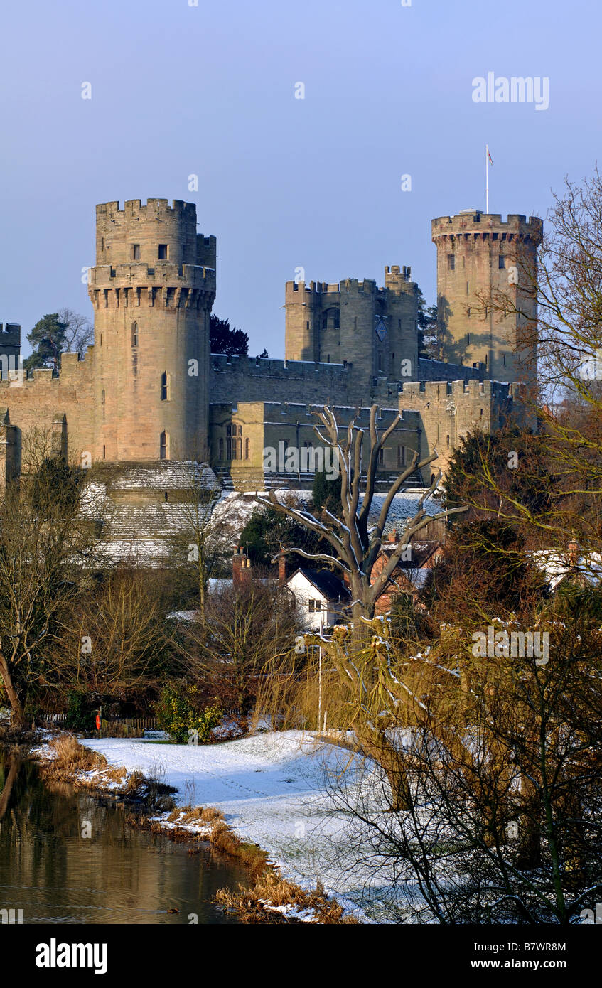 Il Castello di Warwick in inverno, Warwickshire, Inghilterra, Regno Unito Foto Stock