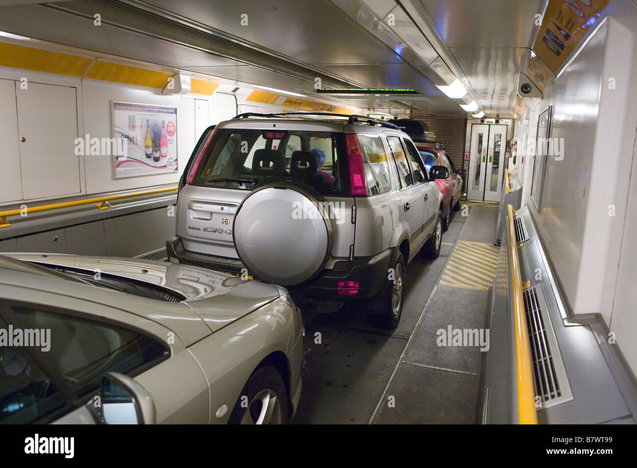 Vetture con Eurotunnel, Le Shuttle. Foto Stock