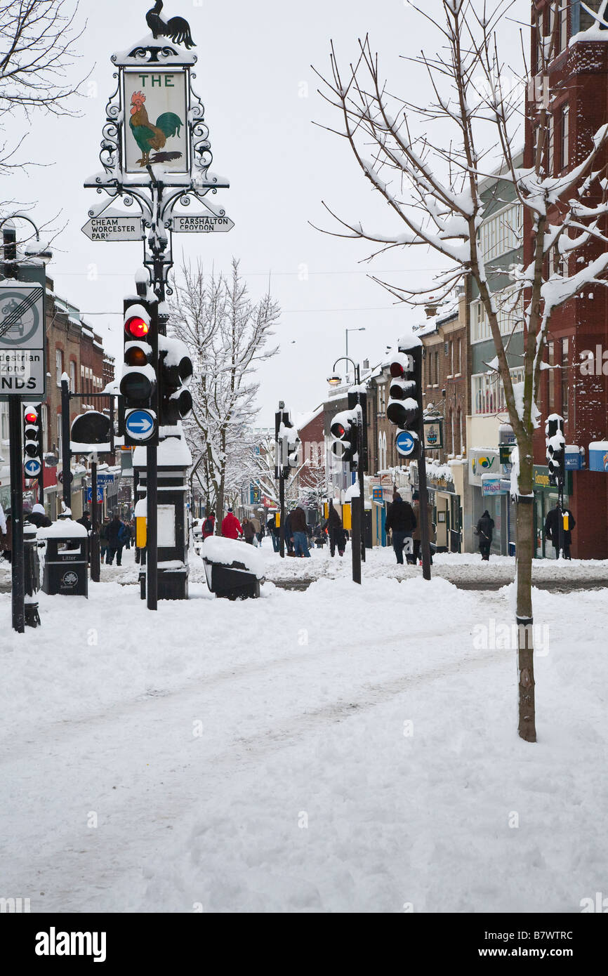 Sutton, Surrey, nella neve, febbraio 2009. Foto Stock
