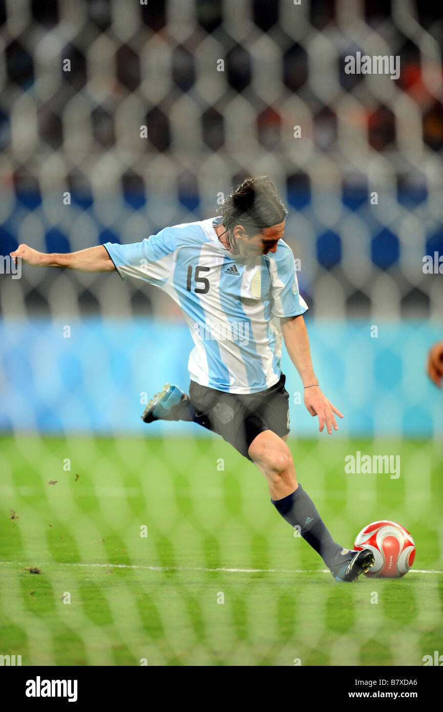 Lionel Messi ARG 16 Agosto 2008 Calcio Giochi Olimpici di Pechino 2008 Mens trimestre Football match finale tra Argentina e Paesi Bassi presso lo Stadio di Shanghai in Cina Shanghai Foto di Atsushi Tomura AFLO SPORT 1035 Foto Stock