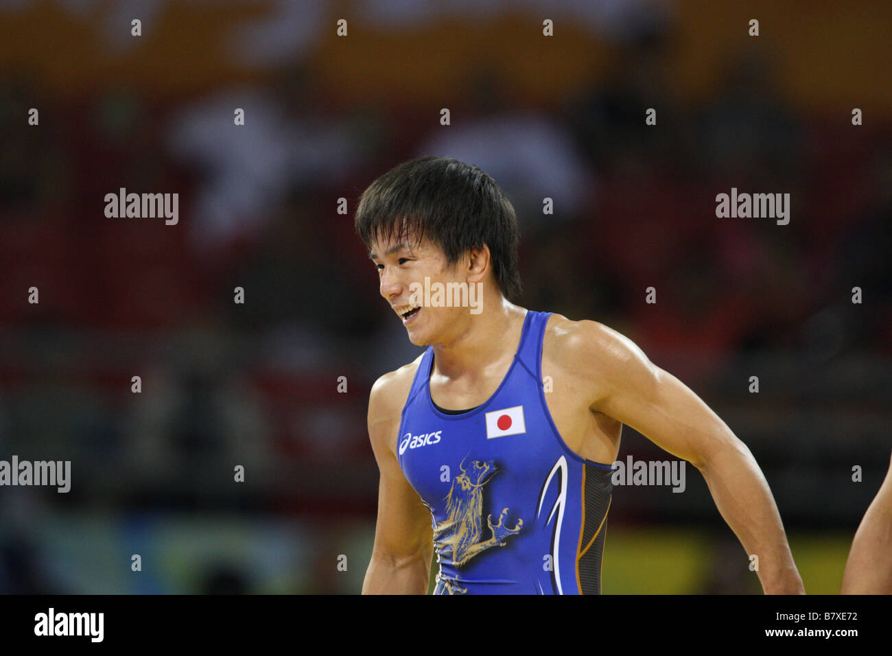 Kenichi Yumoto JPN Agosto 19 2008 Wrestling celebra durante la mens 60kg freestyle con la medaglia di bronzo di wrestling aginst evento Bazar Foto Stock