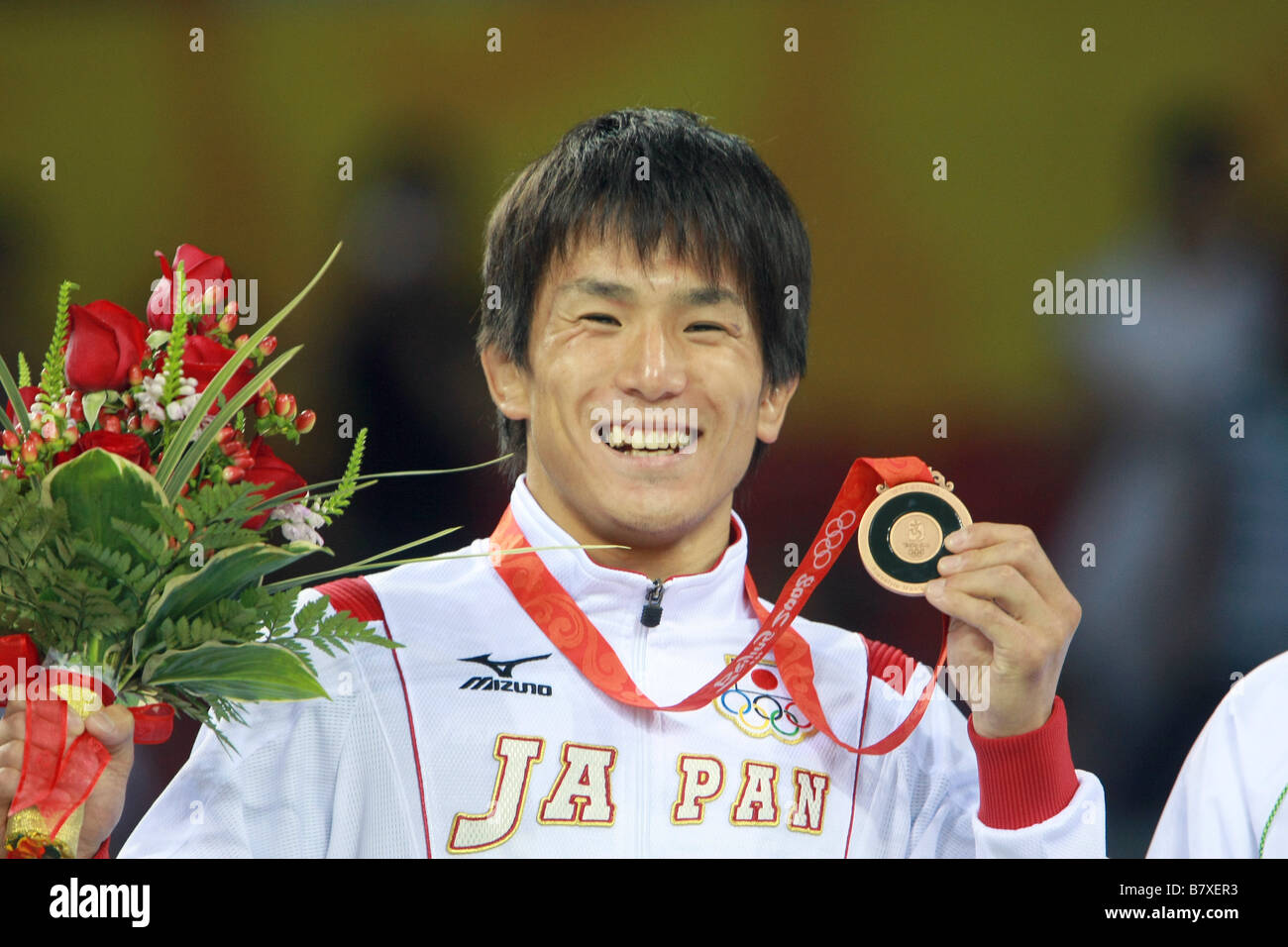Kenichi Yumoto JPN Agosto 19 2008 Wrestling Giochi Olimpici di Pechino 2008 uomini s Freestyle 60kg vittoria cerimonia a Beijing in Cina Foto di Sachiko Hotaka Foto Stock