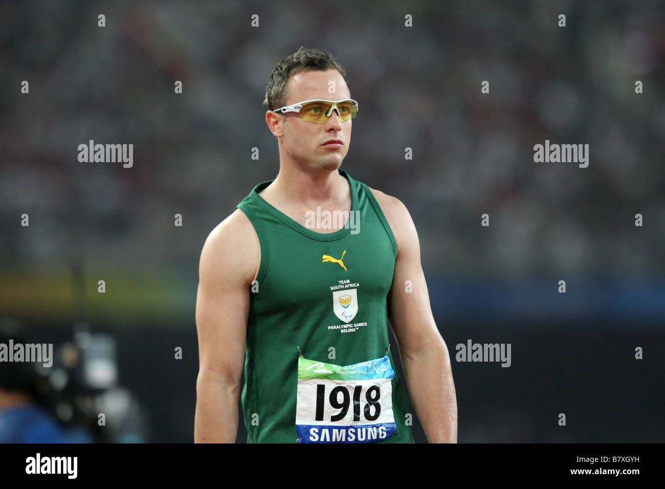 Oscar Pistorius RSA 16 settembre 2008 Atletica Pechino 2008 Giochi Paralimpici Mens 400m T44 finale allo stadio di natonal Pechino Cina Foto di Akihiro Sugimoto AFLO SPORT 1080 Foto Stock