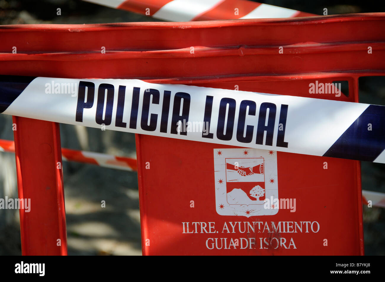 La polizia di nastro di plastica non cross line Foto Stock