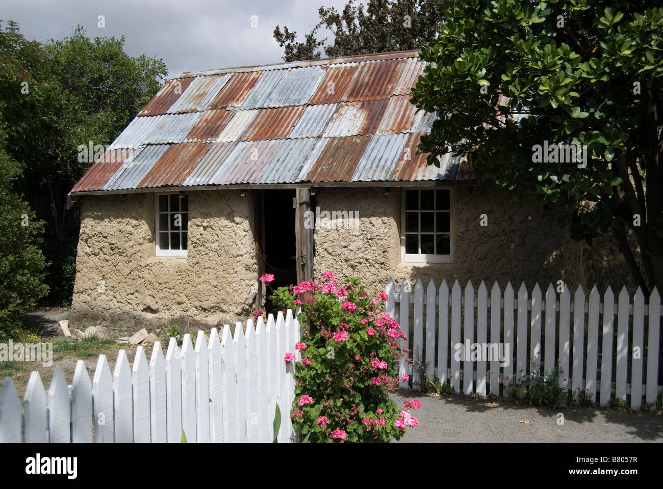 Cob Cottage, Ferrymead Heritage Park, Ferrymead, Christchurch, Canterbury, Nuova Zelanda Foto Stock