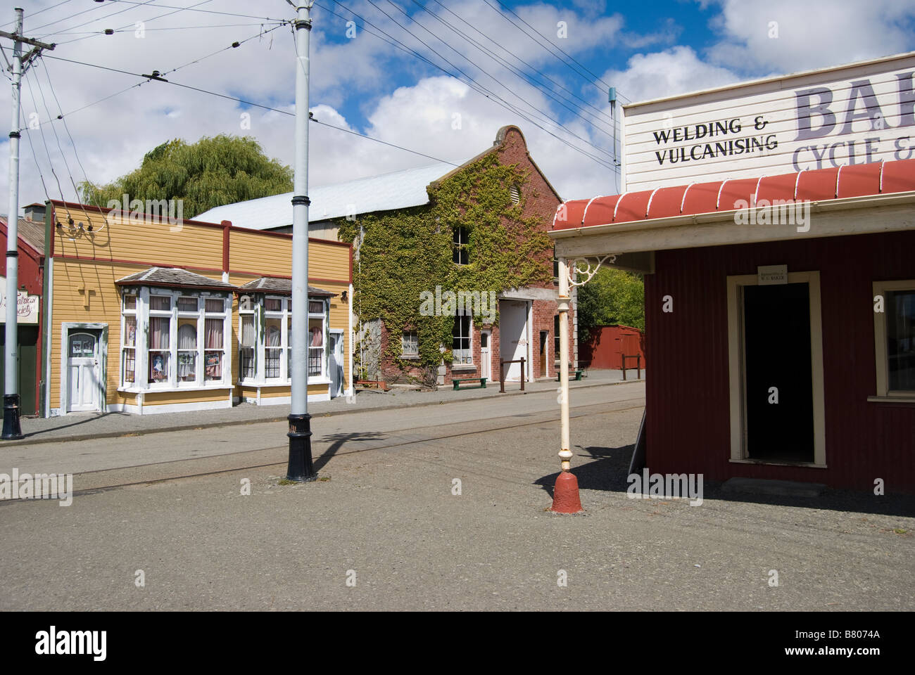 Scena di strada, Ferrymead Heritage Park, Ferrymead, Christchurch, Canterbury, Nuova Zelanda Foto Stock