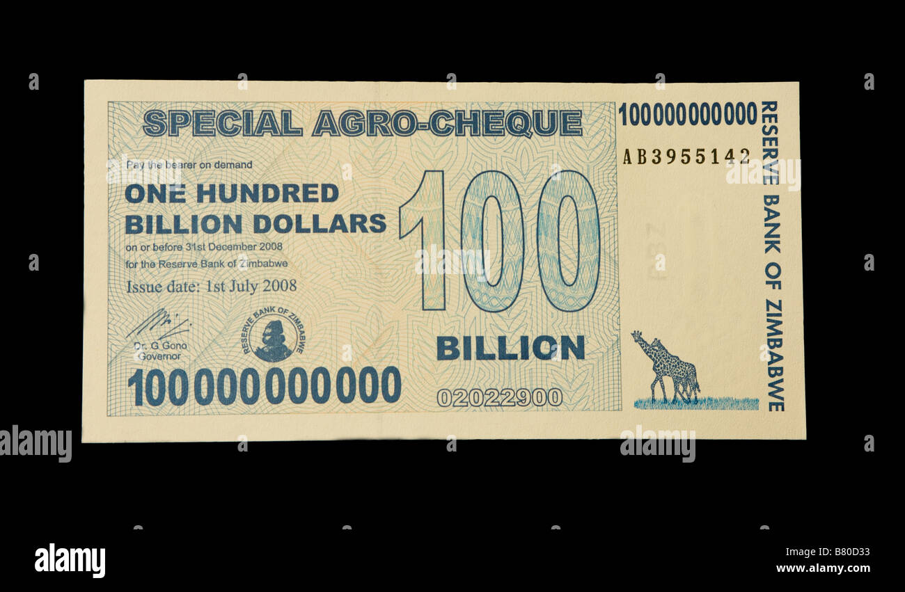 Zimbabwe 100 miliardi di dollari di nota Foto Stock