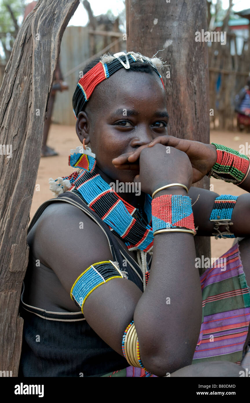 Ritratto di un Hamer donne tribali Dimeka Omovalley Etiopia Africa Foto Stock