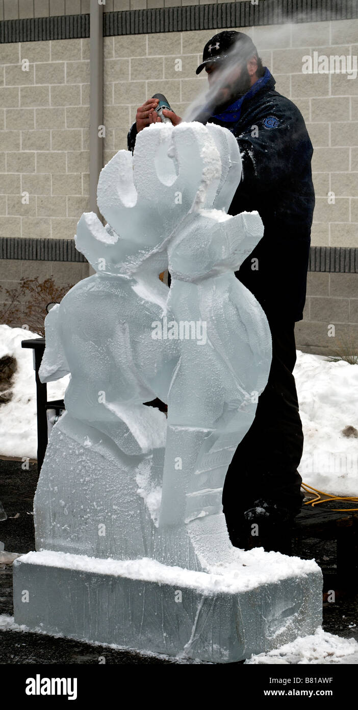 Sculture di ghiaccio dimostrazione da 'eleganti creazioni di Ghiaccio" di Ohio Foto Stock