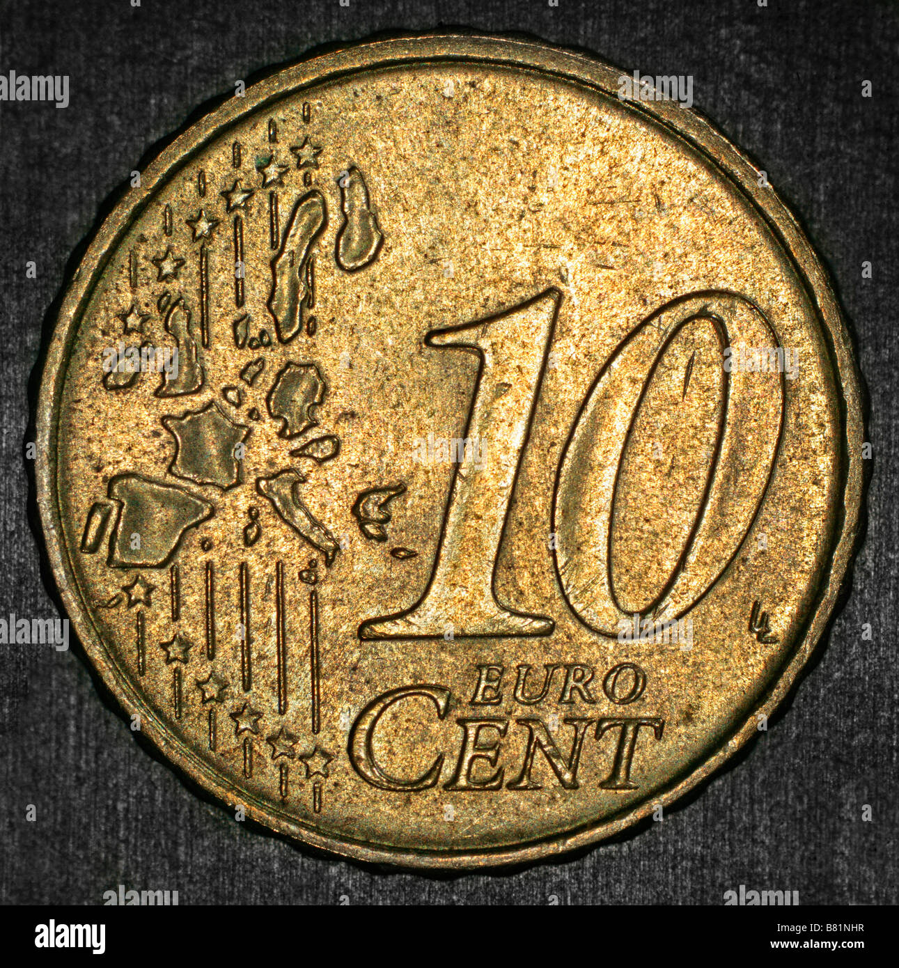 Dieci centesimi di Euro monete illuminazione assiale Foto Stock
