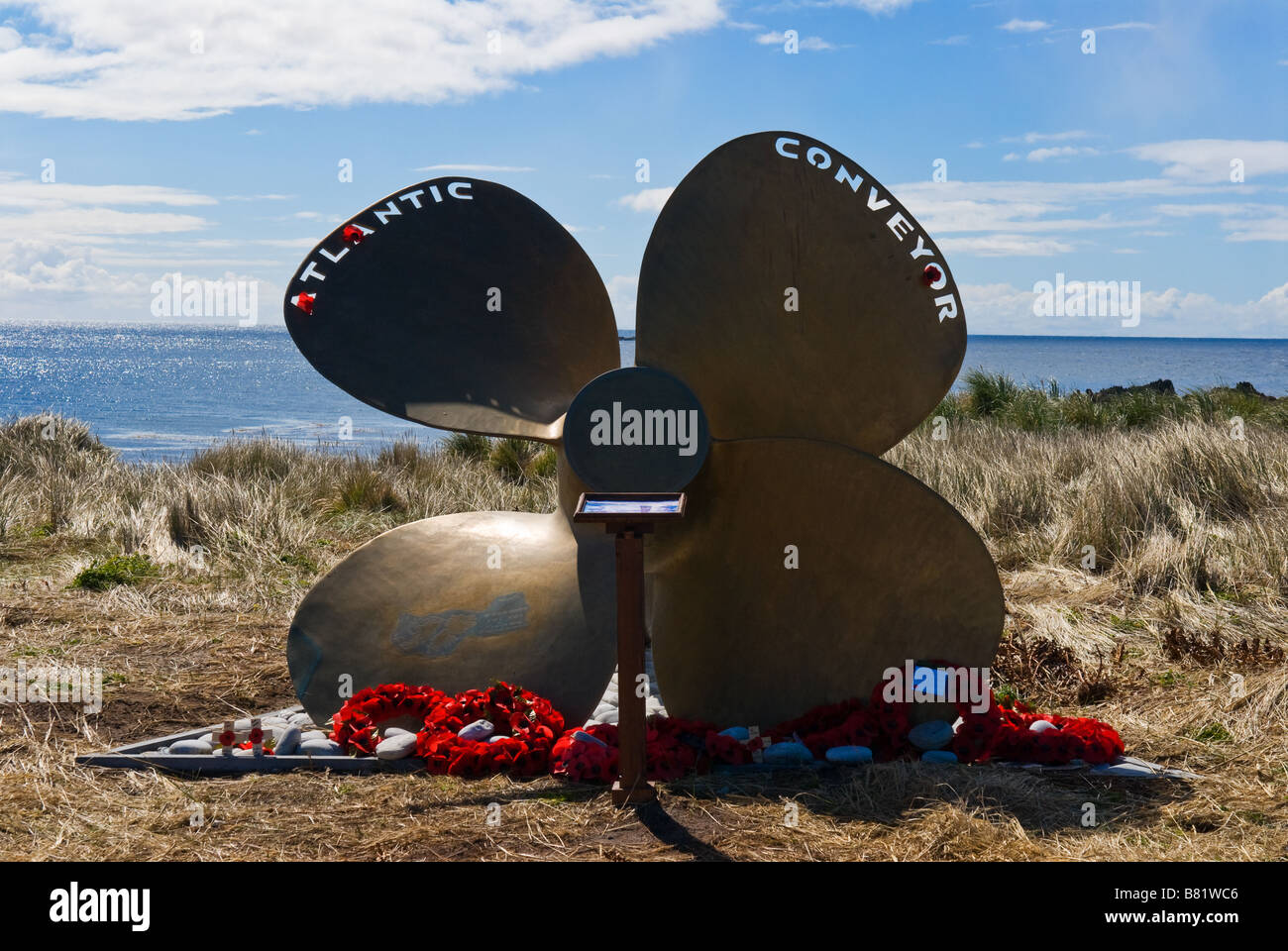 Memoriale della Atlantic Conveyor, affondata durante la guerra delle Falkland 1982 Foto Stock