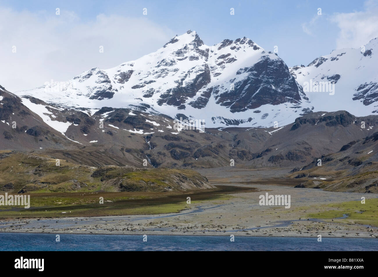 Stromness Valley, Isola Georgia del Sud, Shackleton Route è venuto su Mano sinistra pass Foto Stock