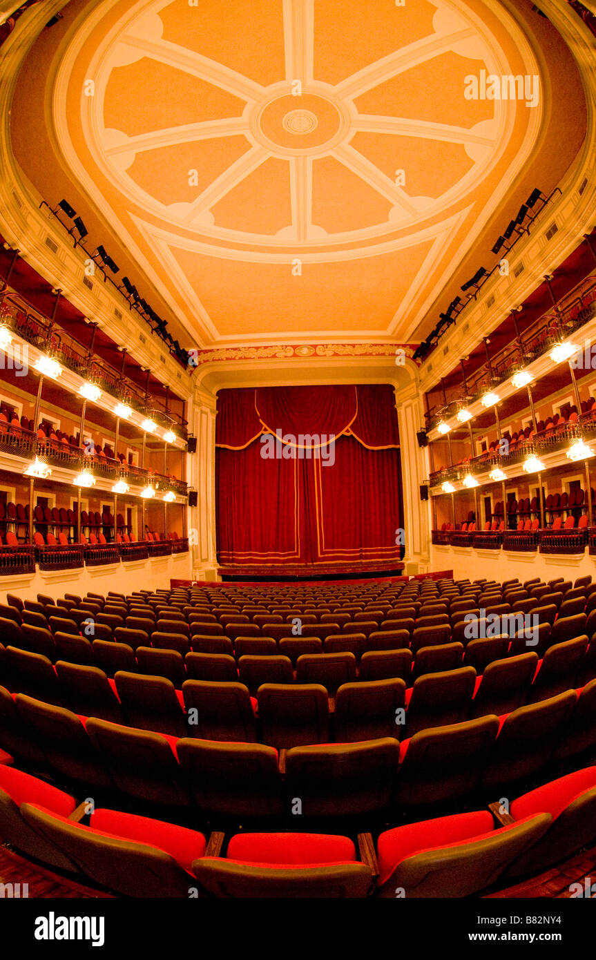 Messico SINOLA MEMBRO MAZATLAN vista interna dello storico teatro Teatro Angela Peralta Plazuela Machado Old Mazatlan Foto Stock