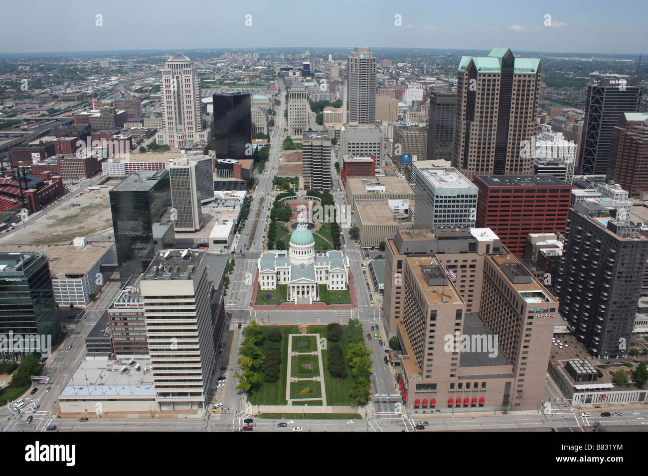 Vista del centro della città di St Louis" da San Luigi Arch. Foto Stock