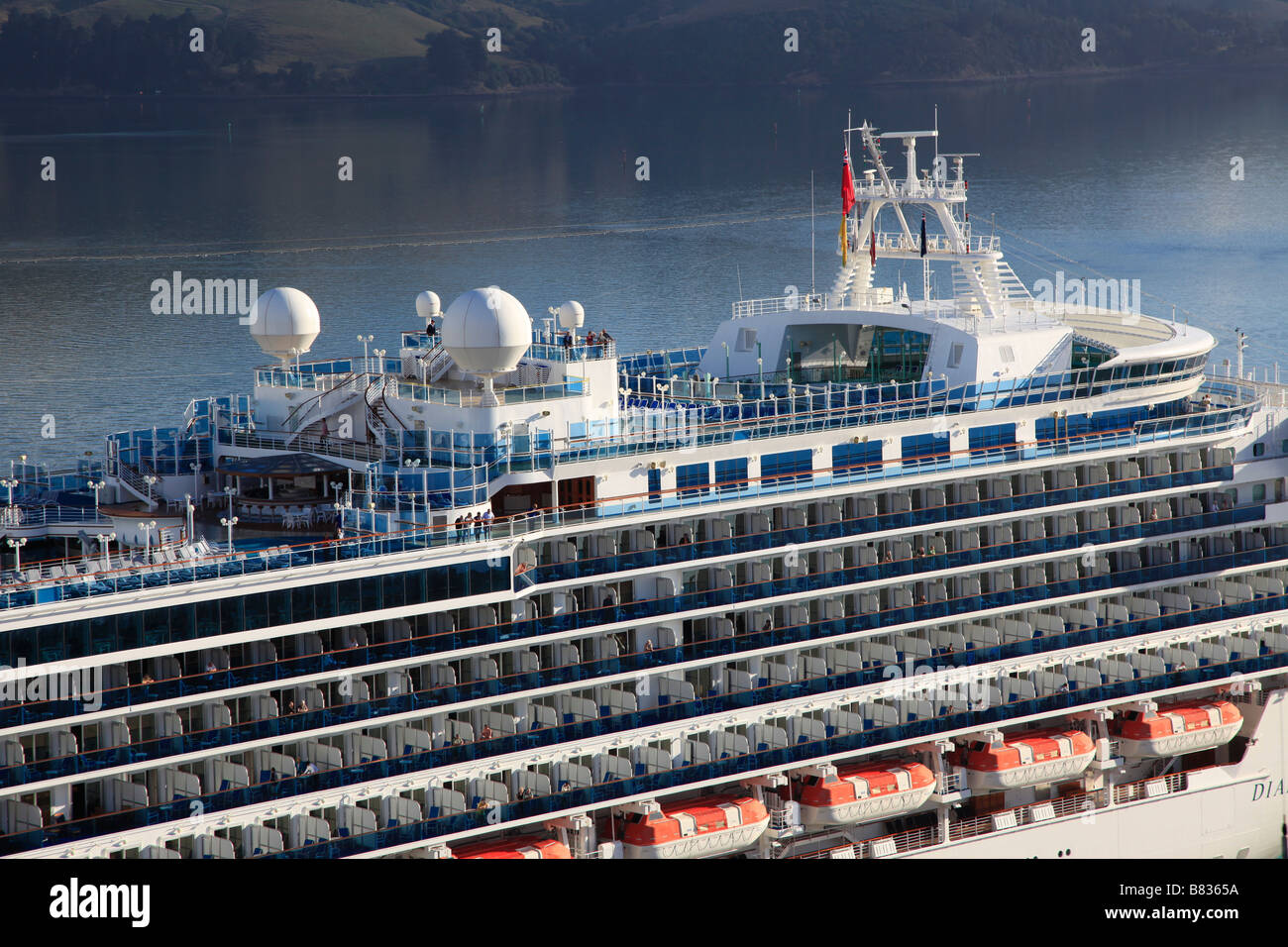Diamond Princess nave da crociera upper deck,Port Chalmers,Otago,Isola del Sud,Nuova Zelanda Foto Stock