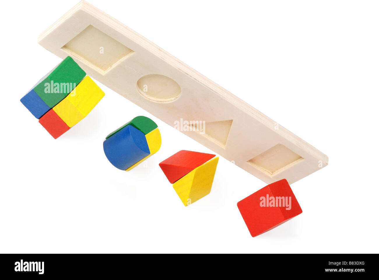 La logica di giocattoli per i bambini di età prescolare è isolato su uno sfondo bianco Foto Stock
