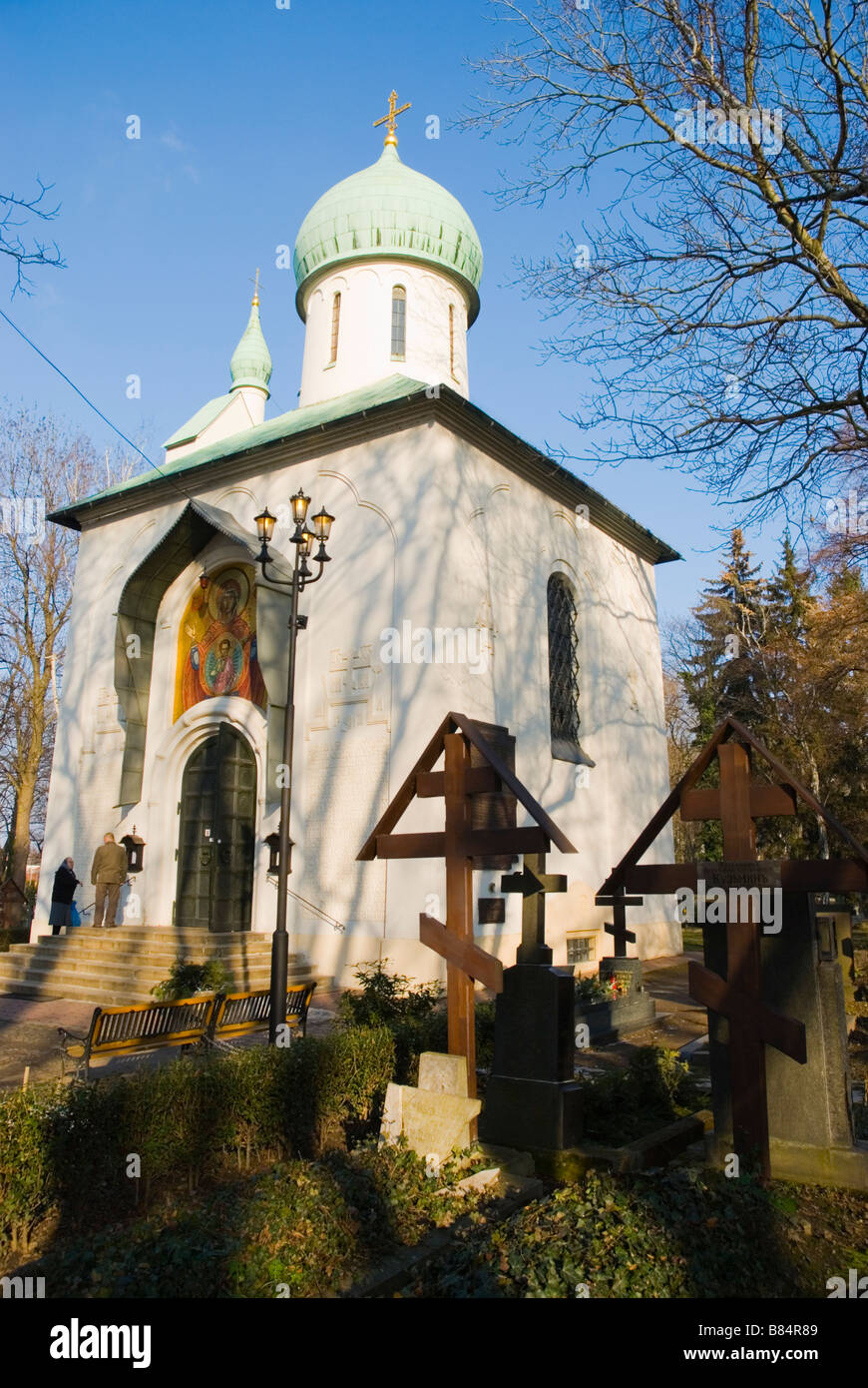 Kaple Blahoslavene Bohoradice cappella ortodossa a Vojensky hrbitov il cimitero militare nel quartiere di Zizkov a Praga Foto Stock