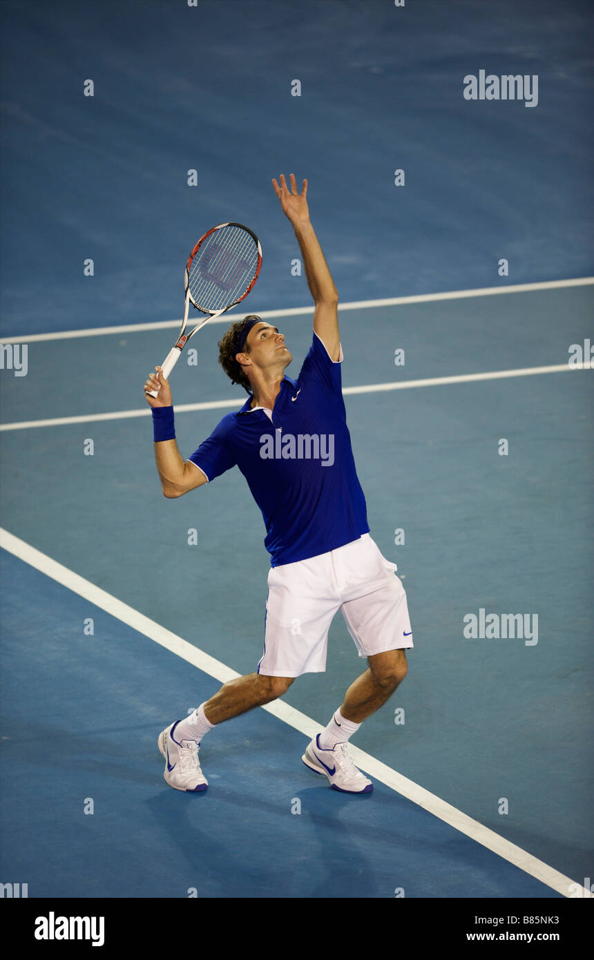 Roger Federer durante gli Australian Open di Tennis Grand Slam 2009 a Melbourne Foto Stock