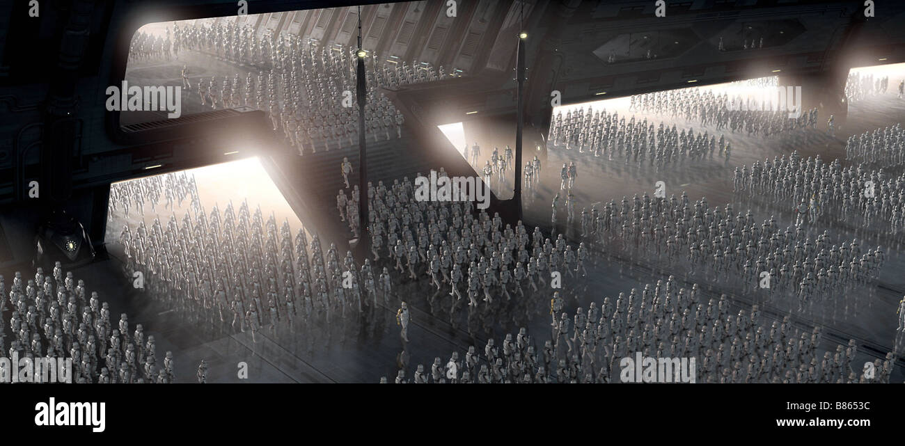 Star Wars II, l'attacco dei cloni Anno : 2002 USA migliaia di Clone troupers su un Kamino piattaforma di atterraggio Direttore : George Lucas Foto Stock