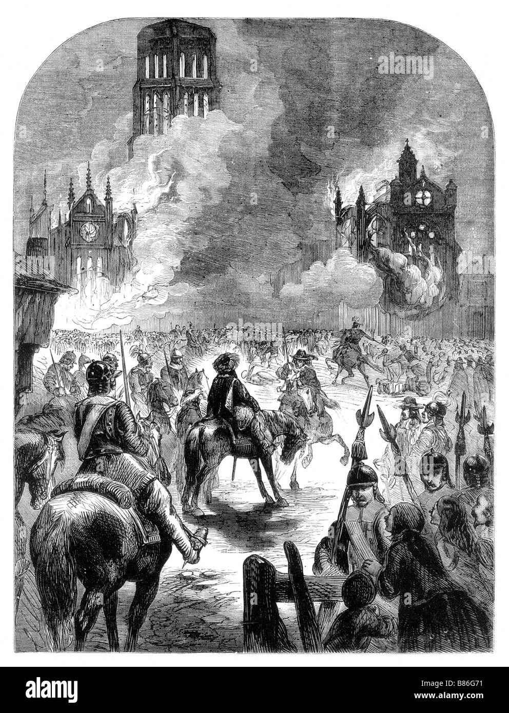 La bruciatura del vecchio Saint Paul s Cathedral London 1666 durante il Grande Incendio Foto Stock
