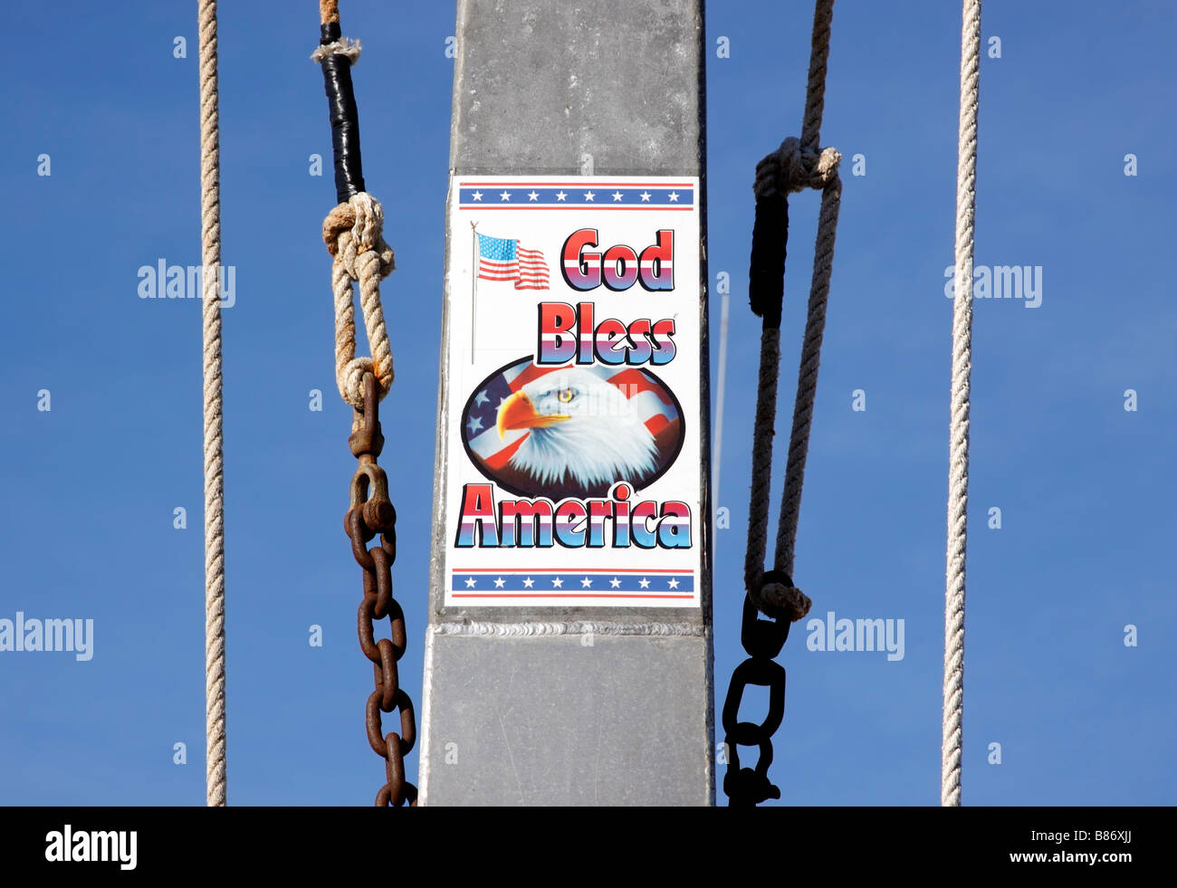 Segno patriottica di noleggio barca da pesca di Long Island, New York Foto Stock