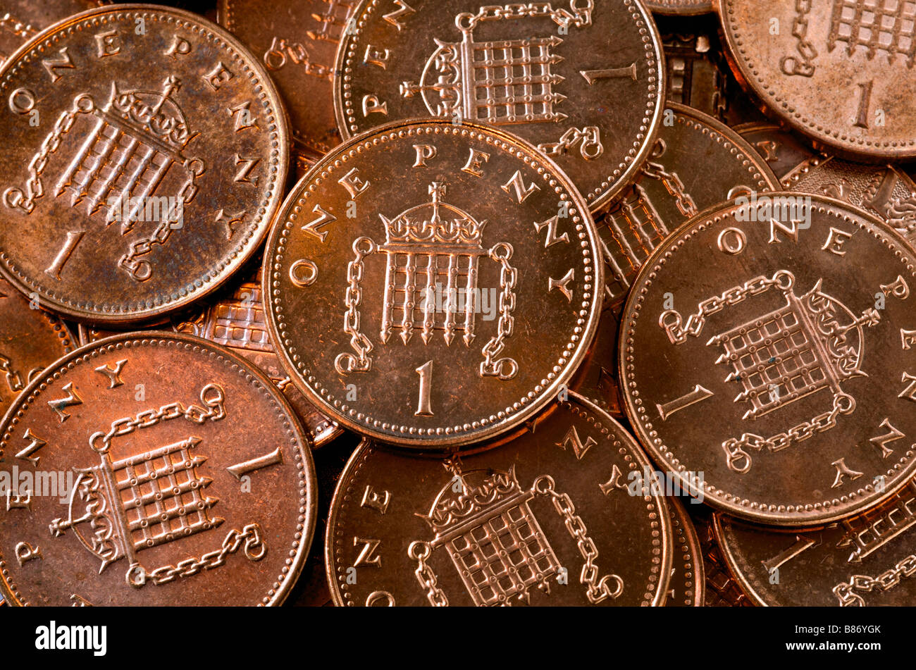 British un penny monete Foto Stock