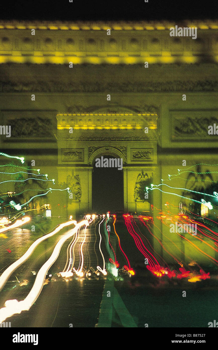 Parigi, l'Arco di Trionfo di notte Foto Stock