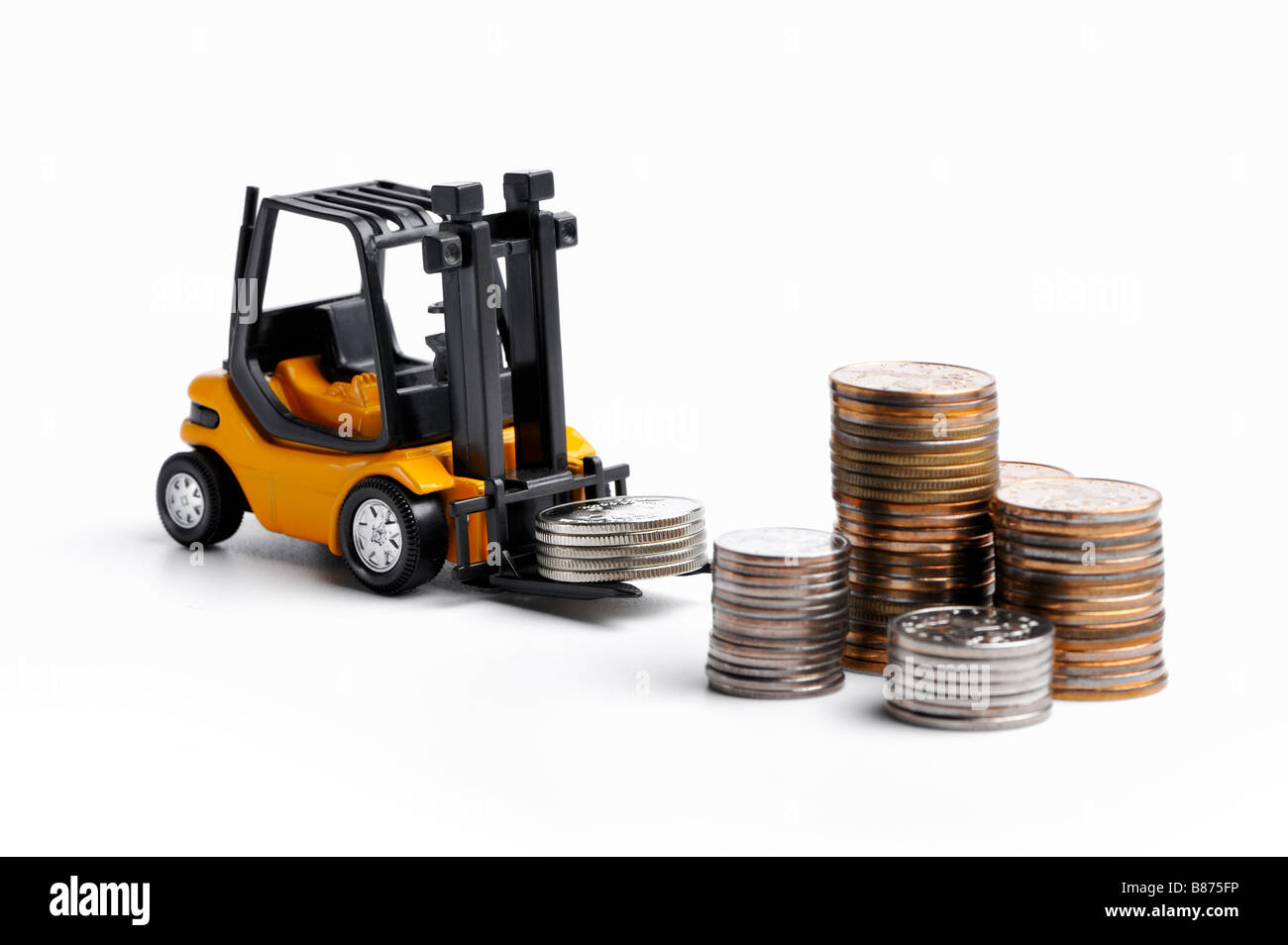 Giocattolo giallo carrello di scorte di monete Foto Stock