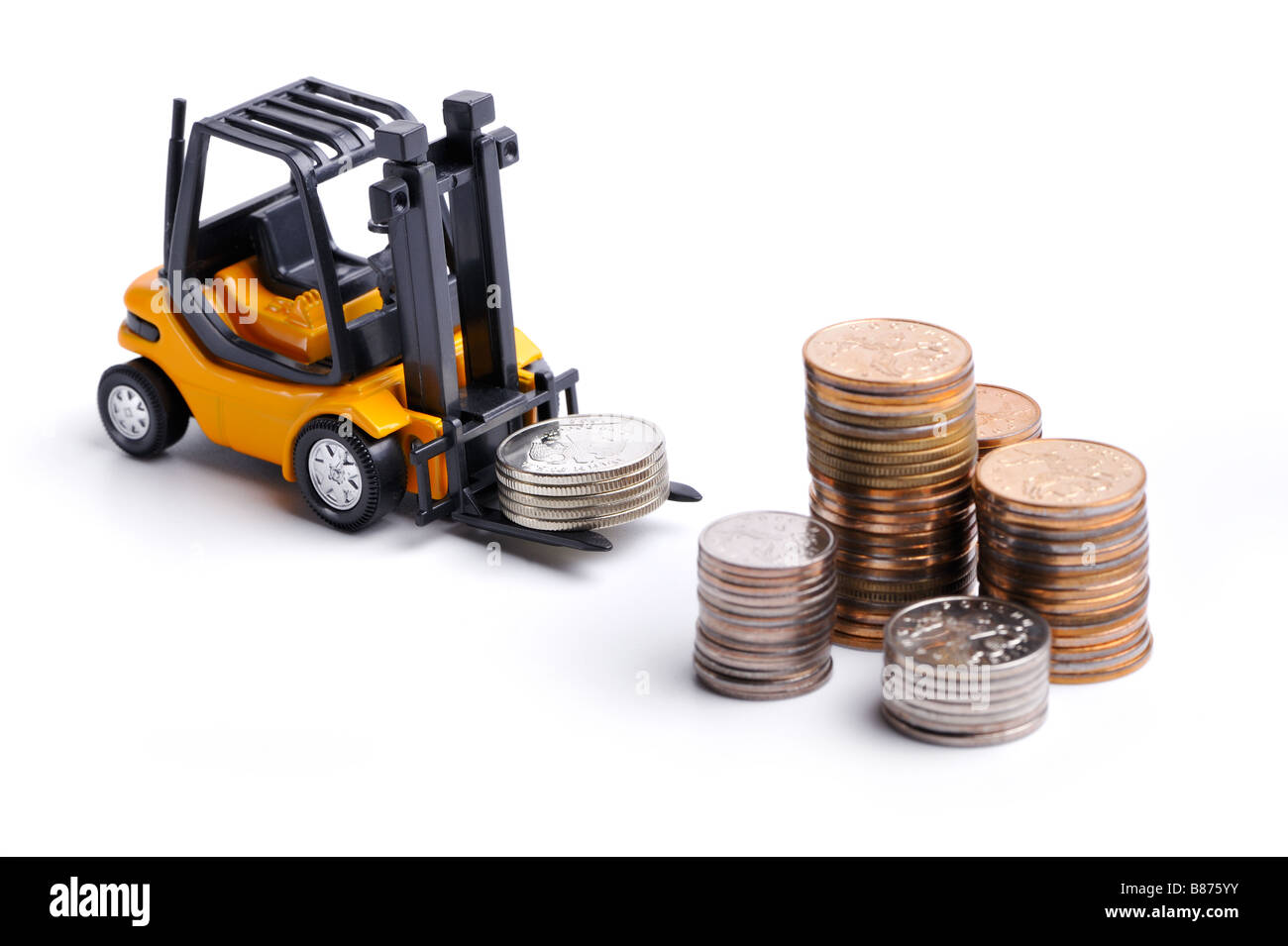 Giocattolo giallo carrello di scorte di monete Foto Stock