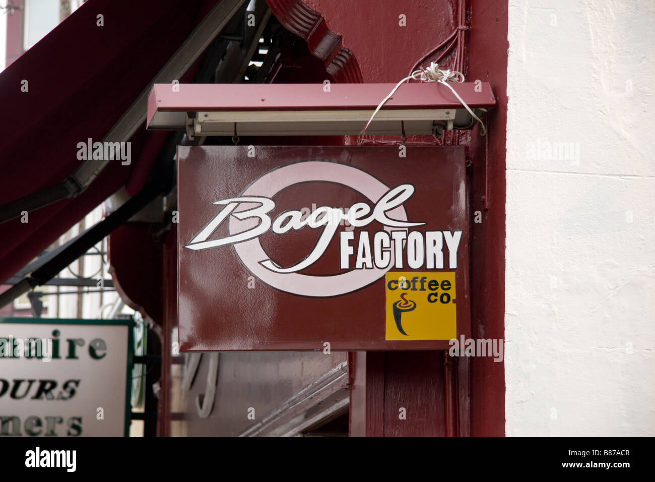 Un negozio segno sopra il bagel Factory negozio vicino a Baker Street, Londra. Gen 2009 Foto Stock