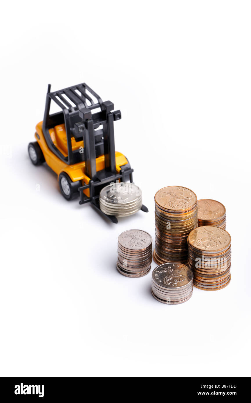 Giocattolo giallo carrello di scorte di monete Foto Stock