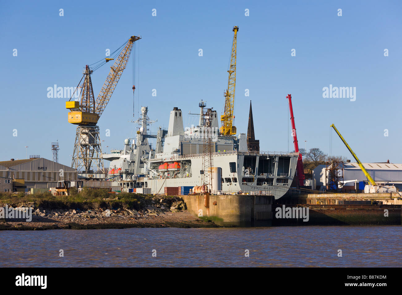 Riparazione delle navi, Camel Lairds cantiere navale, fiume Mersey, Birkenhead, Merseyside England Foto Stock