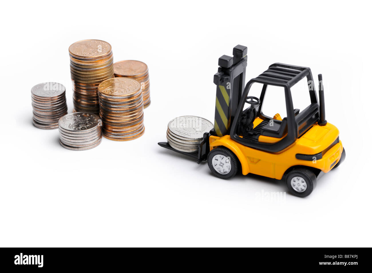 Giocattolo giallo carrello di scorte di monete Foto Stock