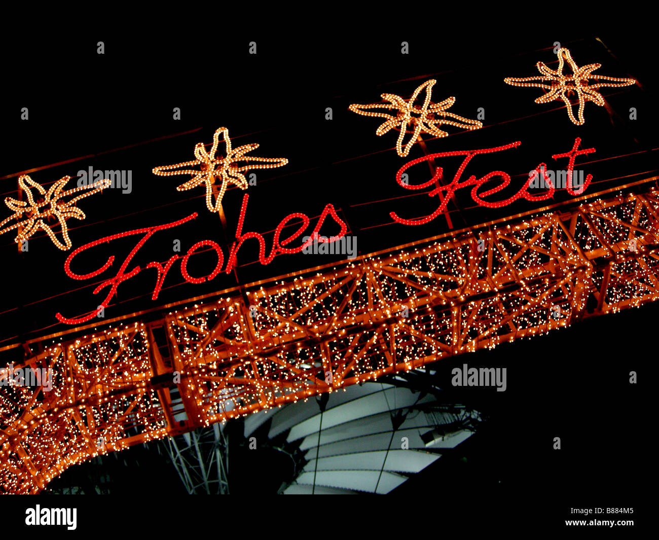 Il tedesco le luci di Natale Frohes fest Buon Natale a Potsdam Platz Berlino Foto Stock