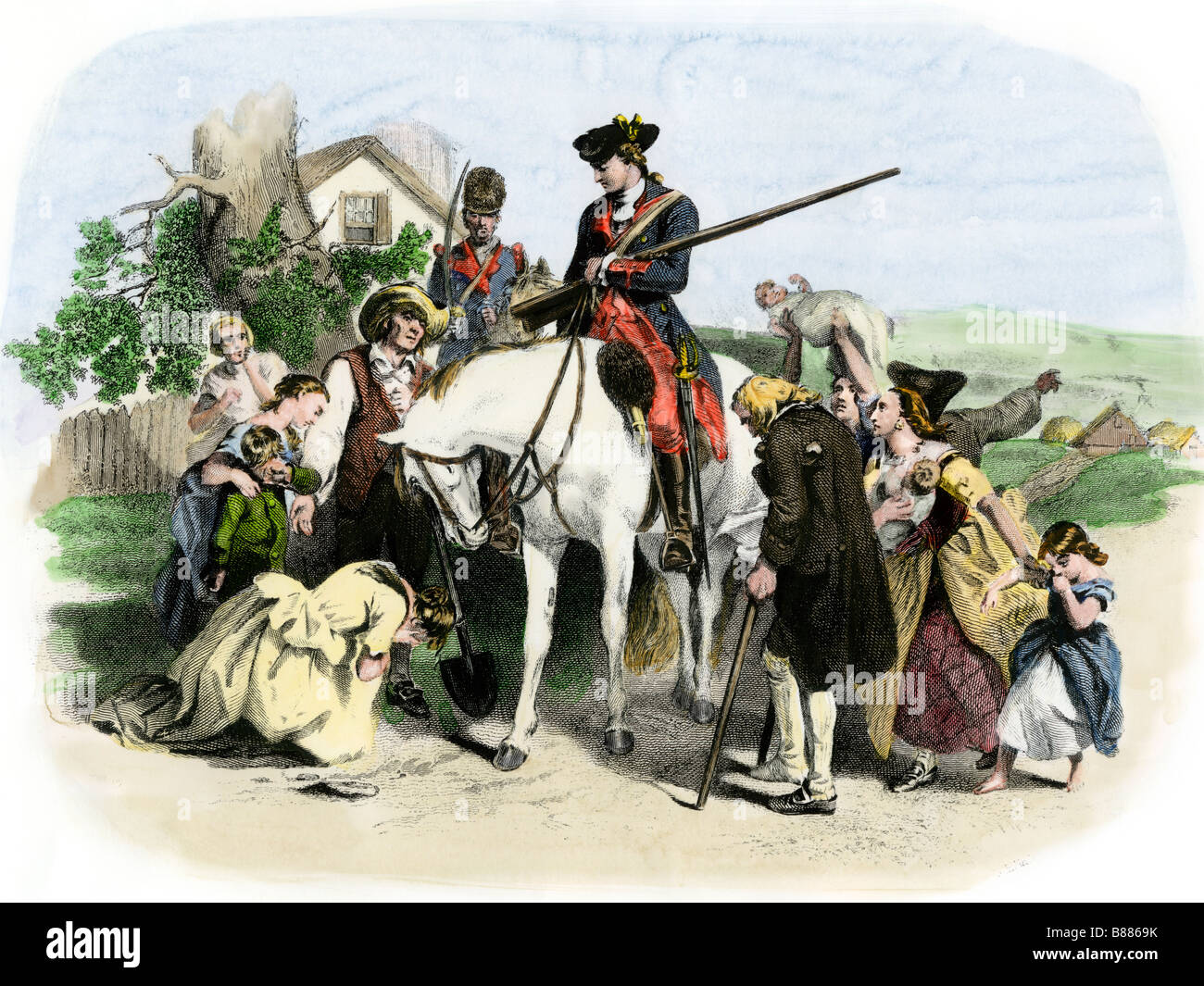 Abitanti di Winchester Virginia appello alla George Washington guerra di indiano e francese. Colorate a mano l'incisione Foto Stock