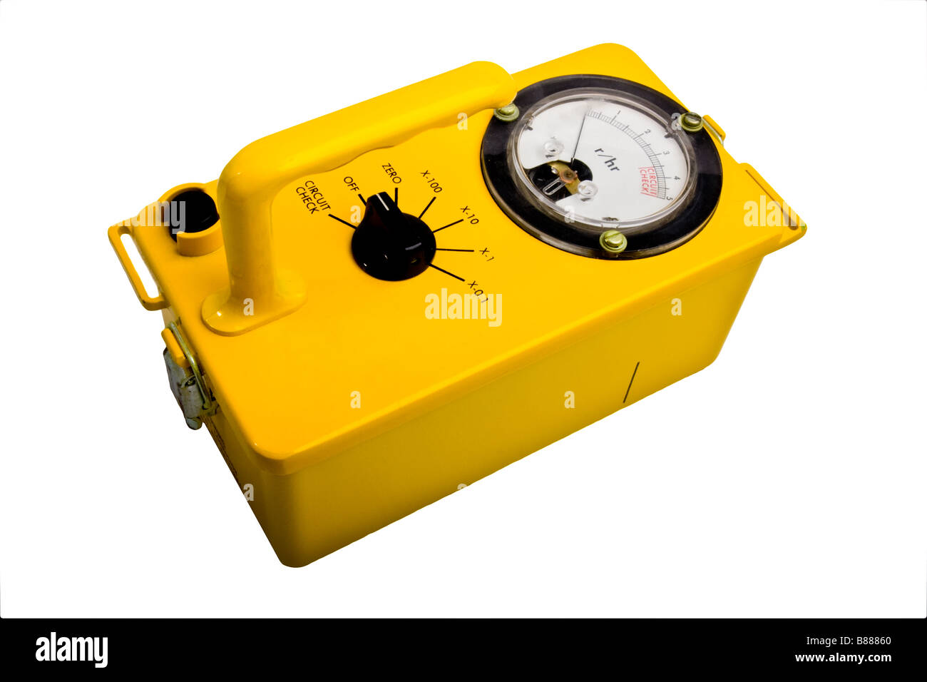 Yellow Classic contatore Geiger isolato su bianco Foto Stock