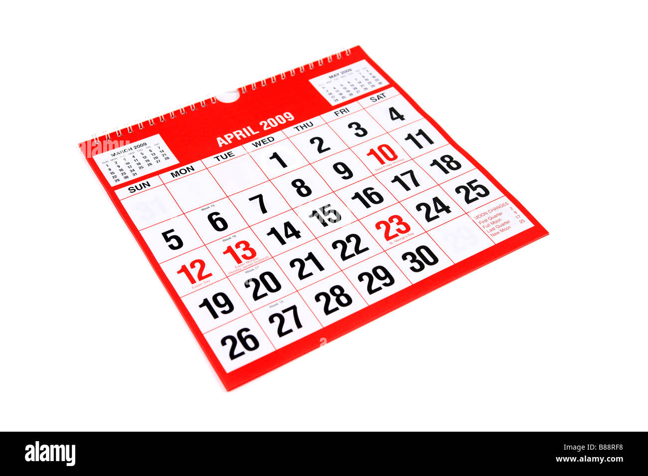 Una pagina di un calendario con il primo di aprile di inanellare per contrassegnare il giorno di sciocchi di aprile Foto Stock