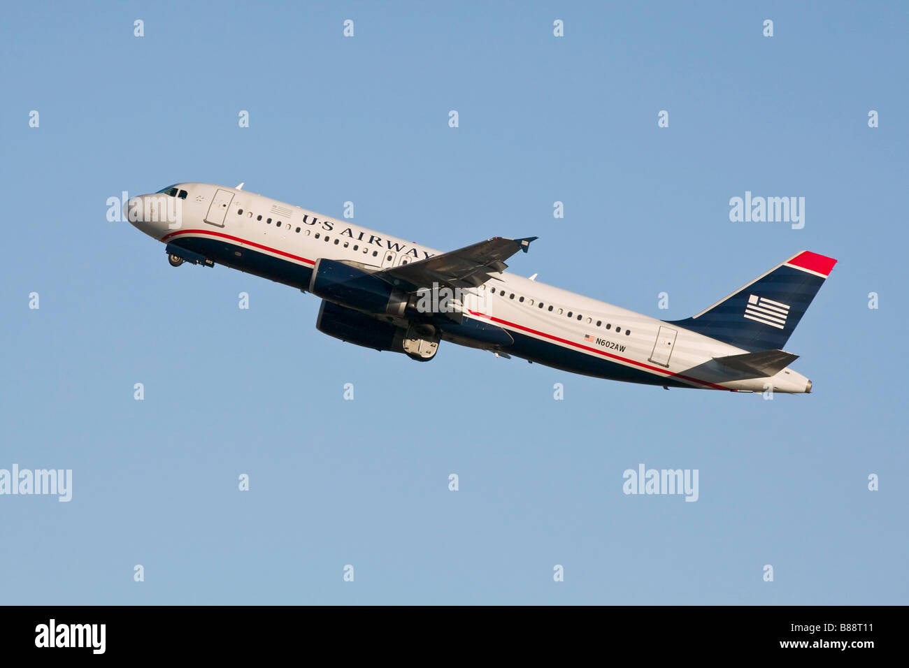 Un Airbus A320 della US Airways alla partenza Foto Stock