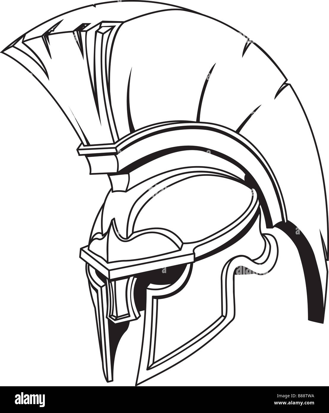 Una illustrazione di Spartan greco romano trojan o gladiator casco con piuma Foto Stock