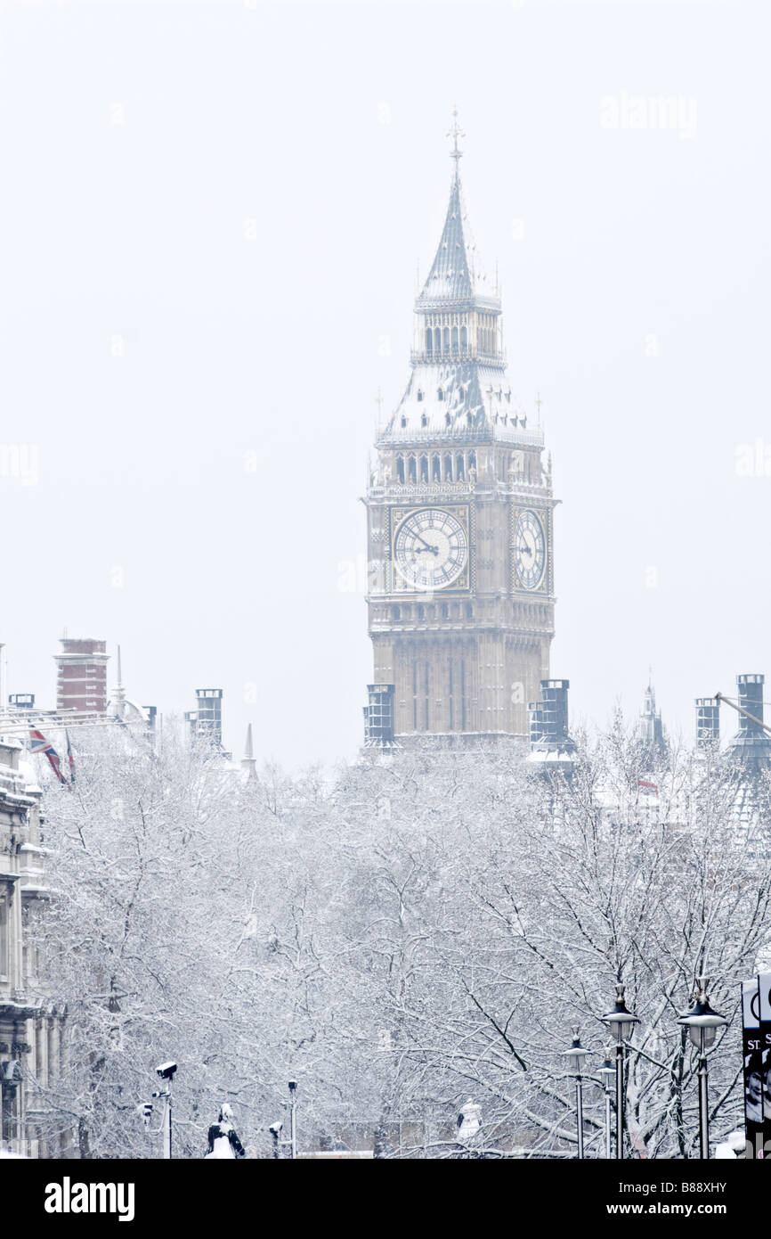 Big Ben in snow Londra Foto Stock