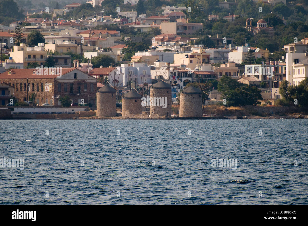 Vecchi Mulini a vento sulla isola di Chios Foto Stock