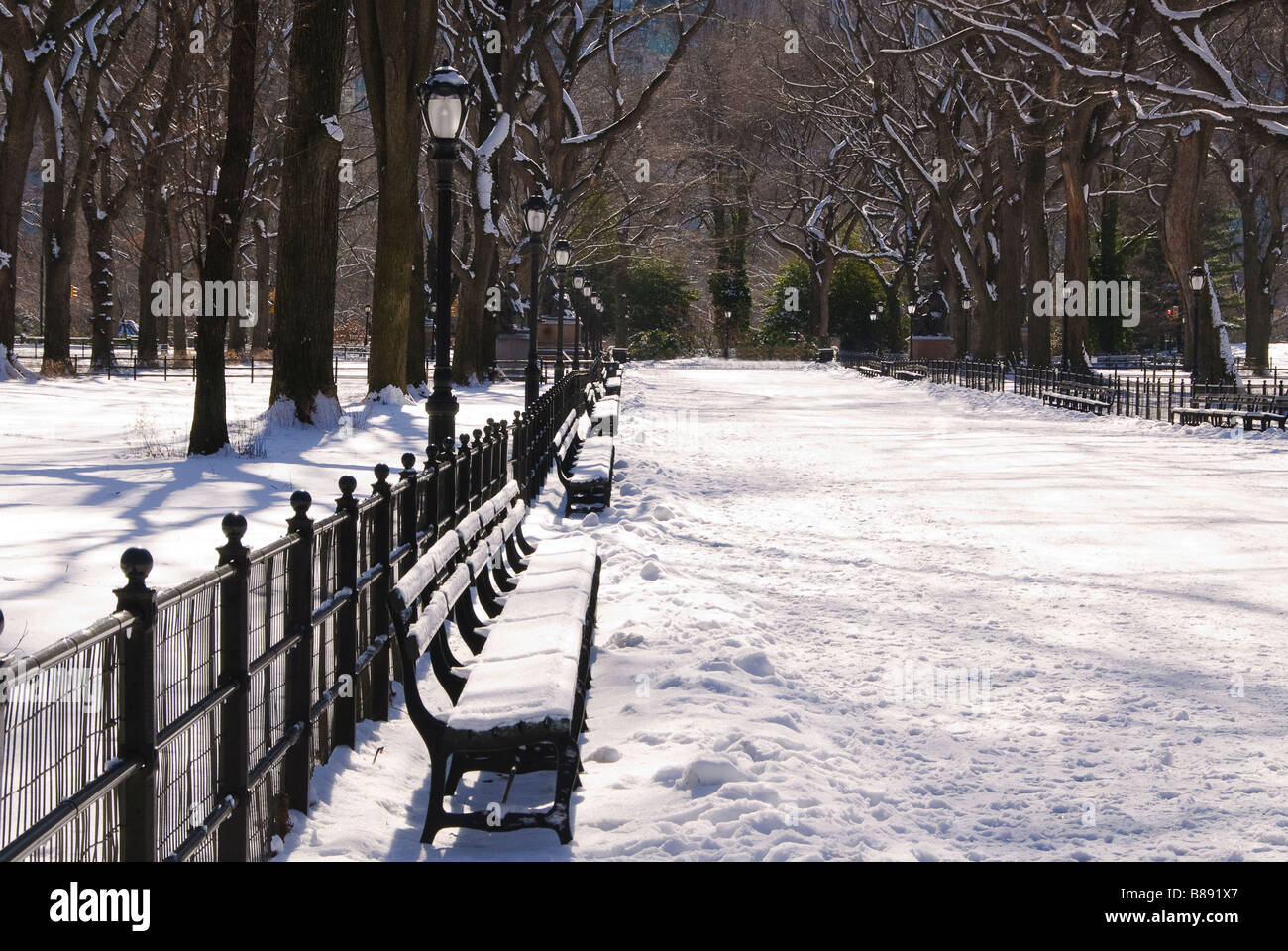 Neve nel centro commerciale a Central Park. New York Foto Stock