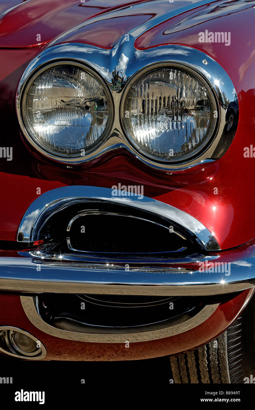 Dettaglio della parte anteriore di un 1959 Chevrolet Corvette Foto Stock