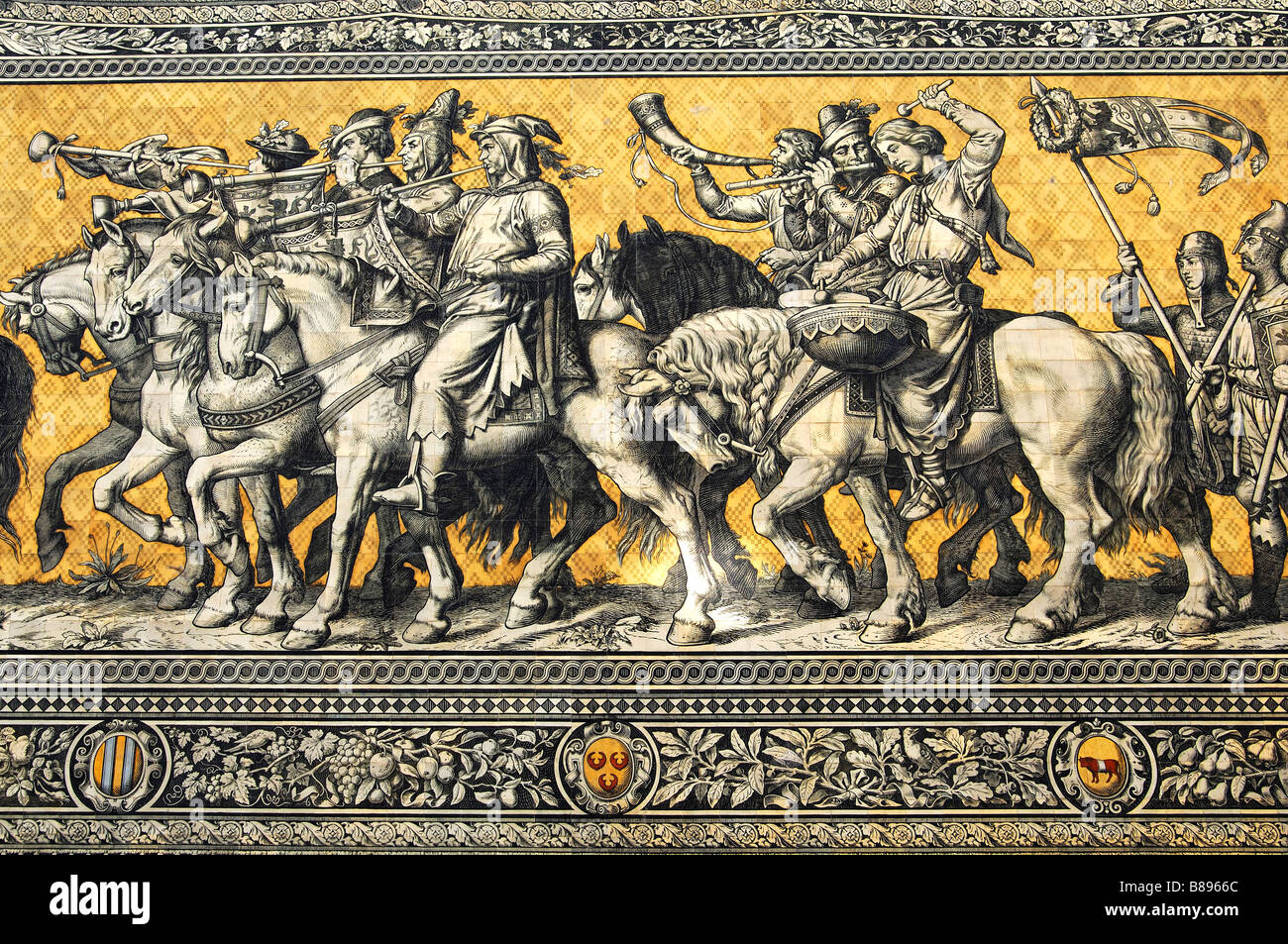 La Processione dei Principi chiamati anche la Processione dei Duchi, Fuerstenzug Dresda, Sassonia, Germania Foto Stock