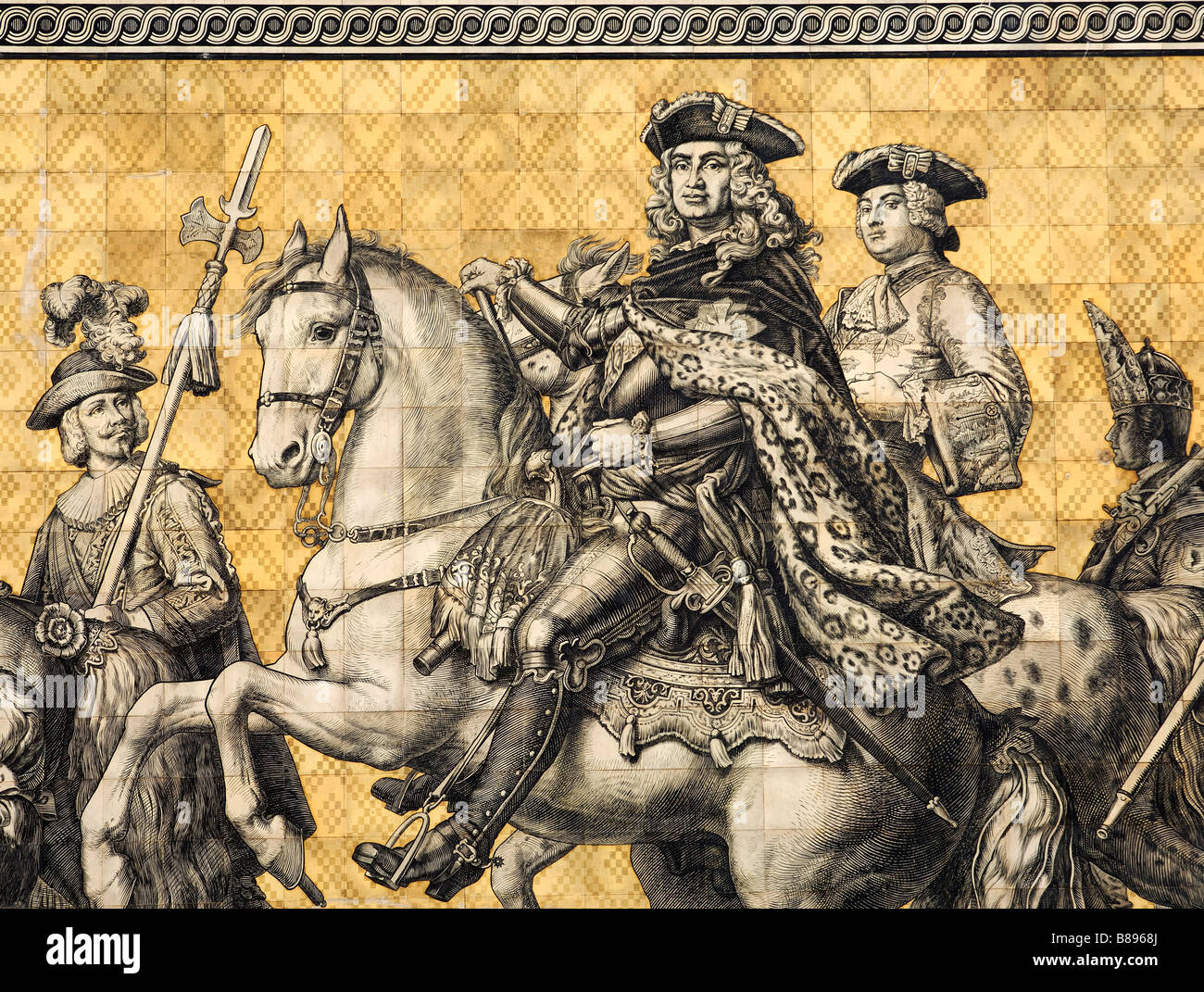 Re Agosto il forte in affresco murale Processione dei Principi Fuerstenzug, Dresda, Sassonia, Germania Foto Stock