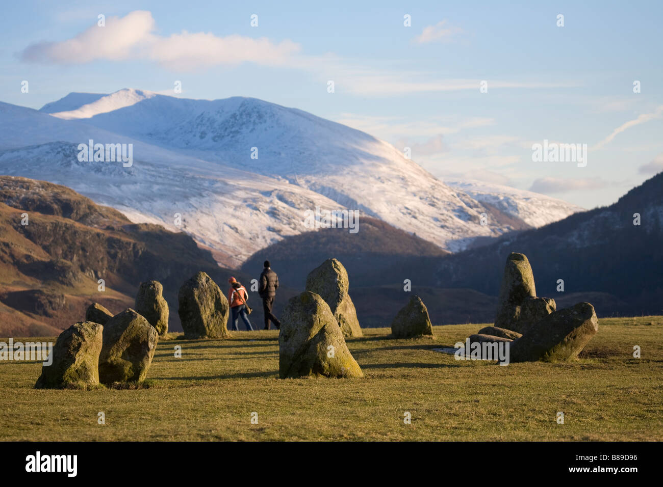 Il Lake District, British Castlerigg Stone Circle, Keswick, Cumbria, permanente, pietre paesaggio di roccia, monumenti preistorici in Gran Bretagna. In Inghilterra. Regno Unito Foto Stock