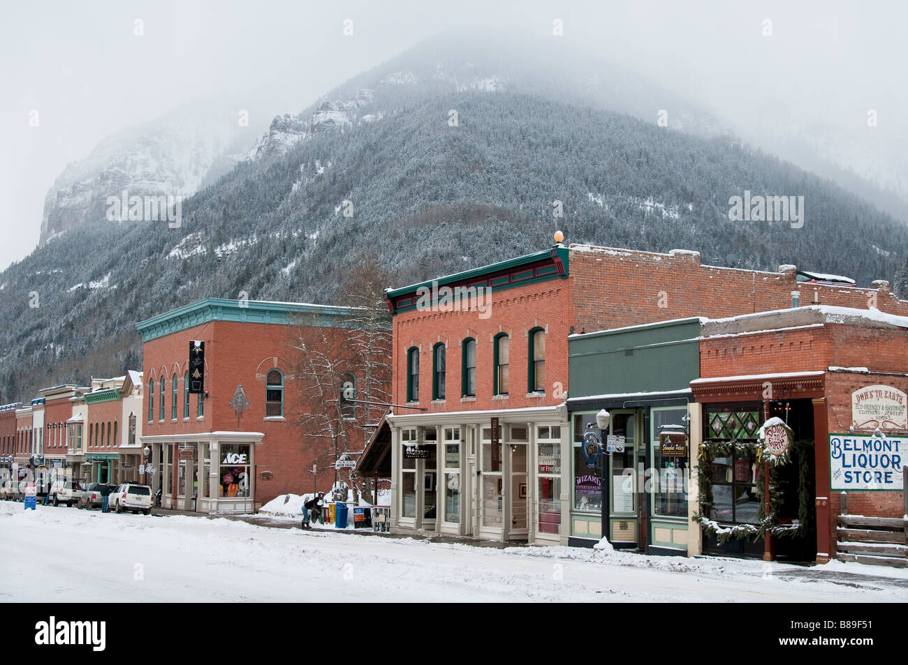 Negozi su Colorado Avenue, Telluride, Colorado. Foto Stock