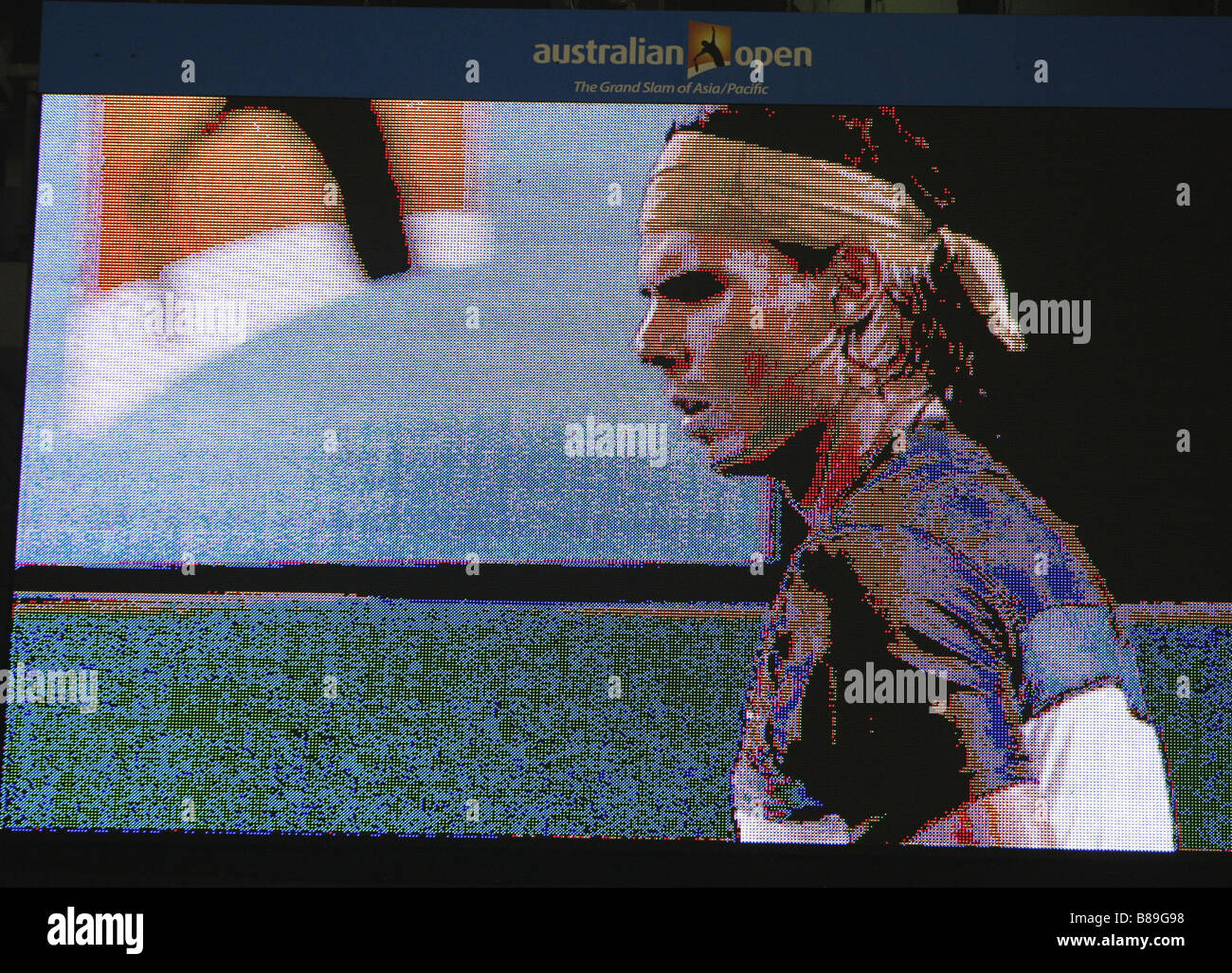 Rafael Nadal sul grande schermo dello stadio presso l'Australian Open 2009, Melbourne, Australia Foto Stock