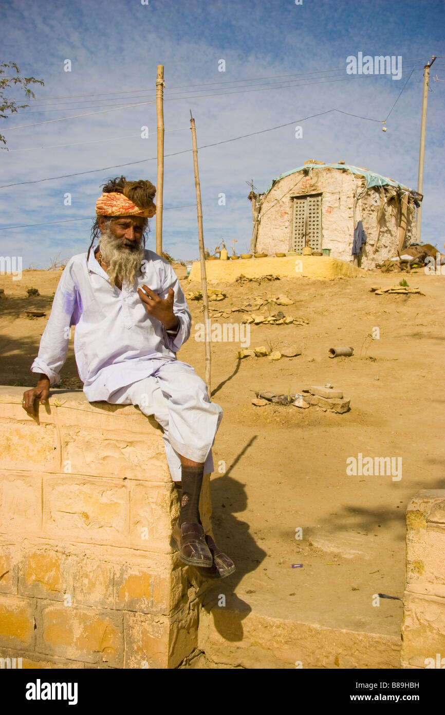 Il vecchio uomo indiano Jaisalmer Rajasthan in India Foto Stock
